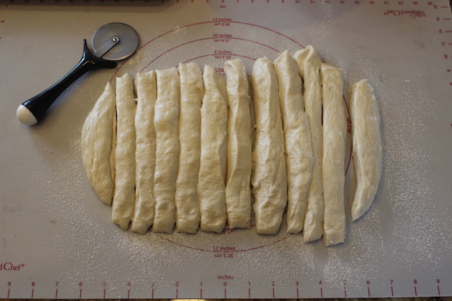 Dough cut into strips.