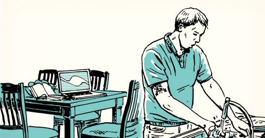 An illustration of a man washing dishes, practicing good hygiene.