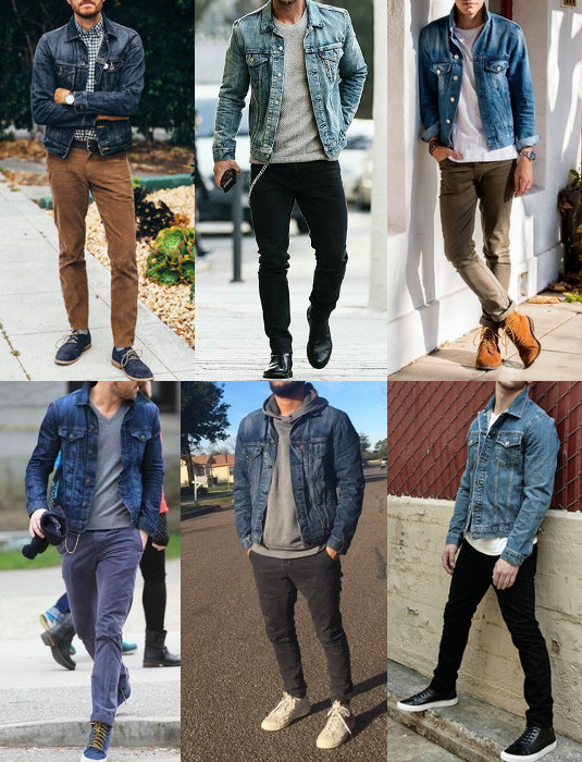 Denim jackets displayed with different dressings.