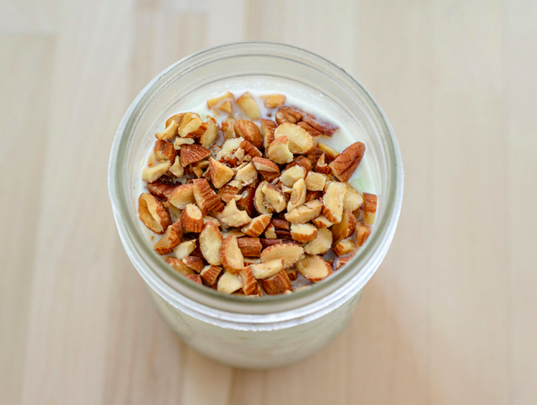Almonds and nuts in milk.