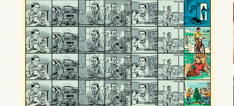 A comic strip depicting a man and woman at various life stages.