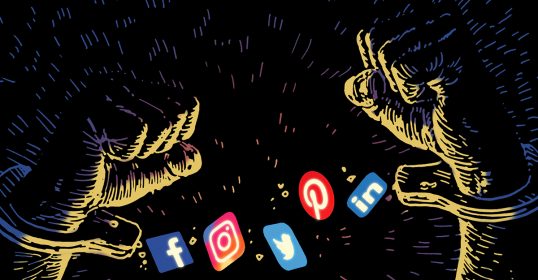 A drawing of a pair of hands holding social media icons, symbolizing how we are constantly connected in today's digital world.