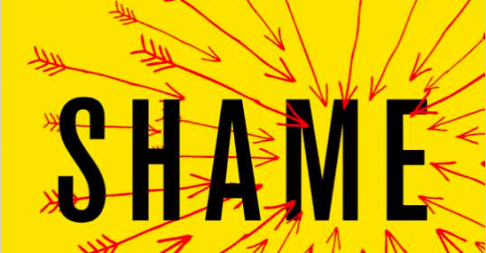 A yellow background with the word shame on it, representing the concept of shame.
