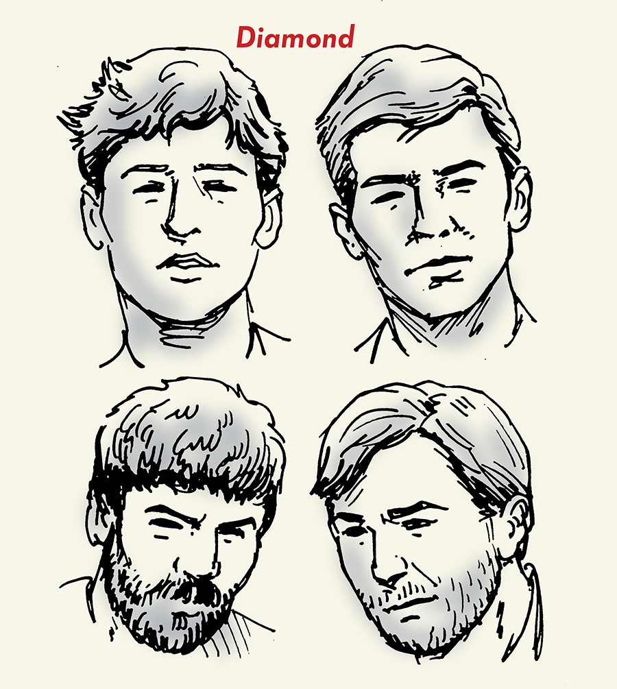 Best haircuts for diamond face shape illustration.