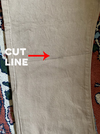 Marked line where to cut a pant.