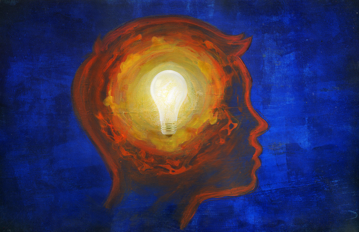 Get more Aha Insights with this unique image of a man's head with a light bulb.