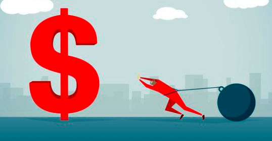 A businessman pulling a dollar sign with a rope, symbolizing his Financial Future.