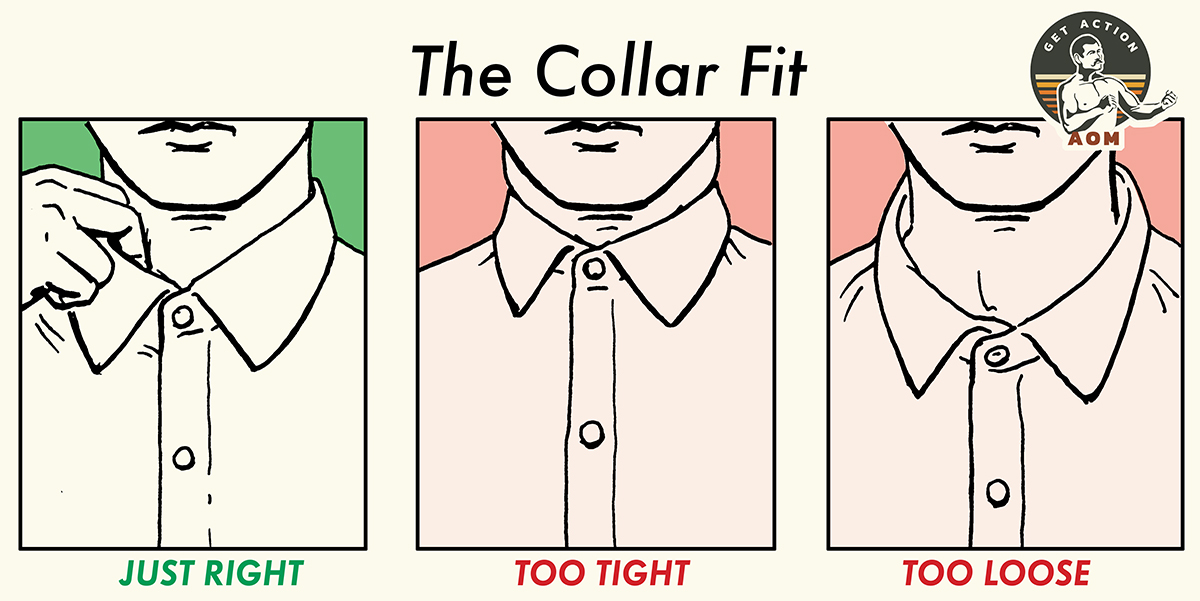 Men's dress shirt collar fit illustration.
