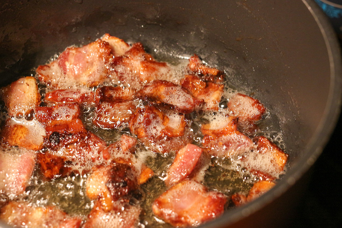 Step 1: Cooking Bacon in the pan.