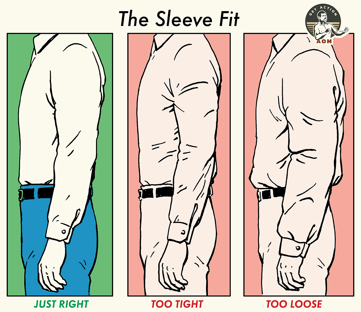 Sleeve fit men's dress shirt illustration.