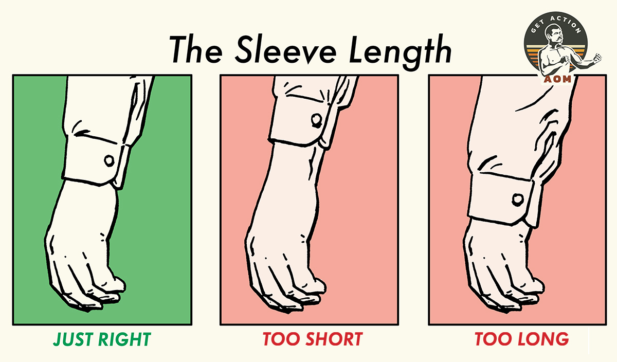 Sleeve length men's dress shirt illustration.