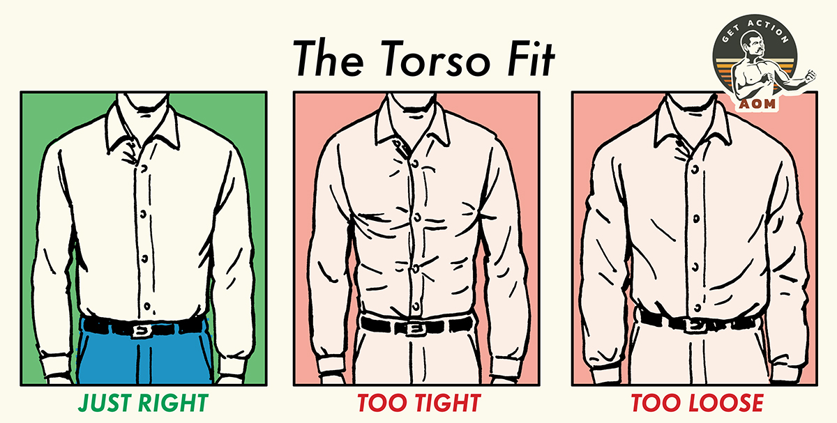 Torso fit men's dress shirt illustration.