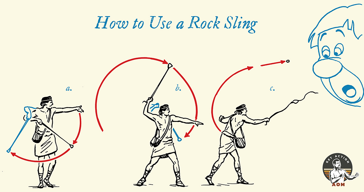 A comic of how to use rock sling.