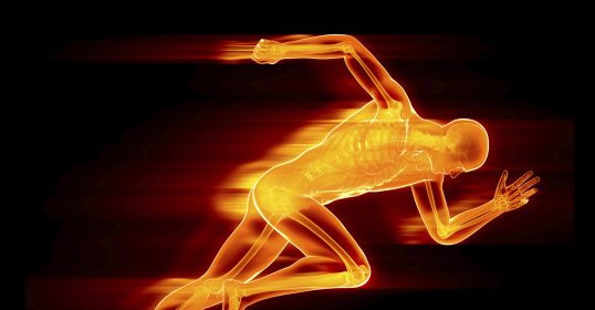 An image of a human running on a black background, representing the importance of optimizing metabolism.