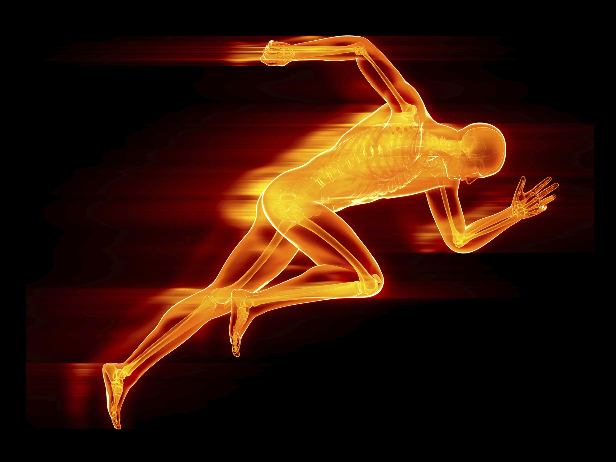 An image of a human running on a black background, representing the importance of optimizing metabolism.