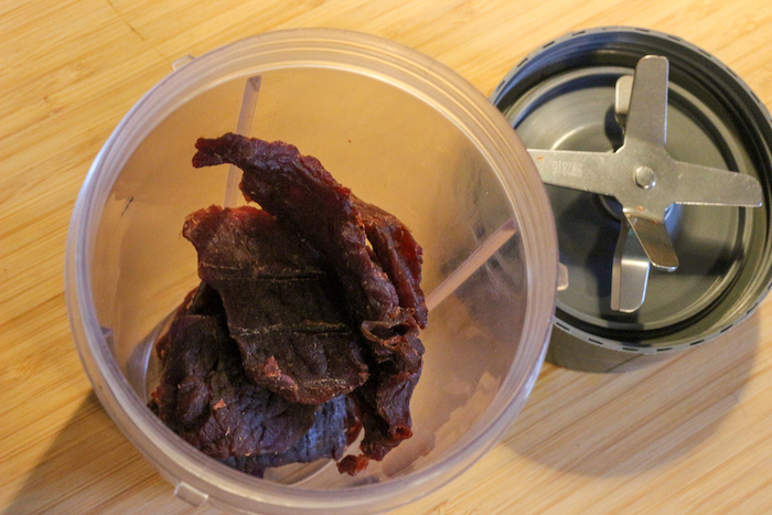 Jerky has been put in blender. 