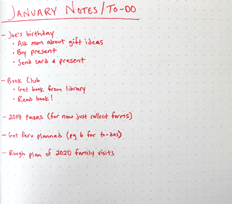 Monthly log to-dos.