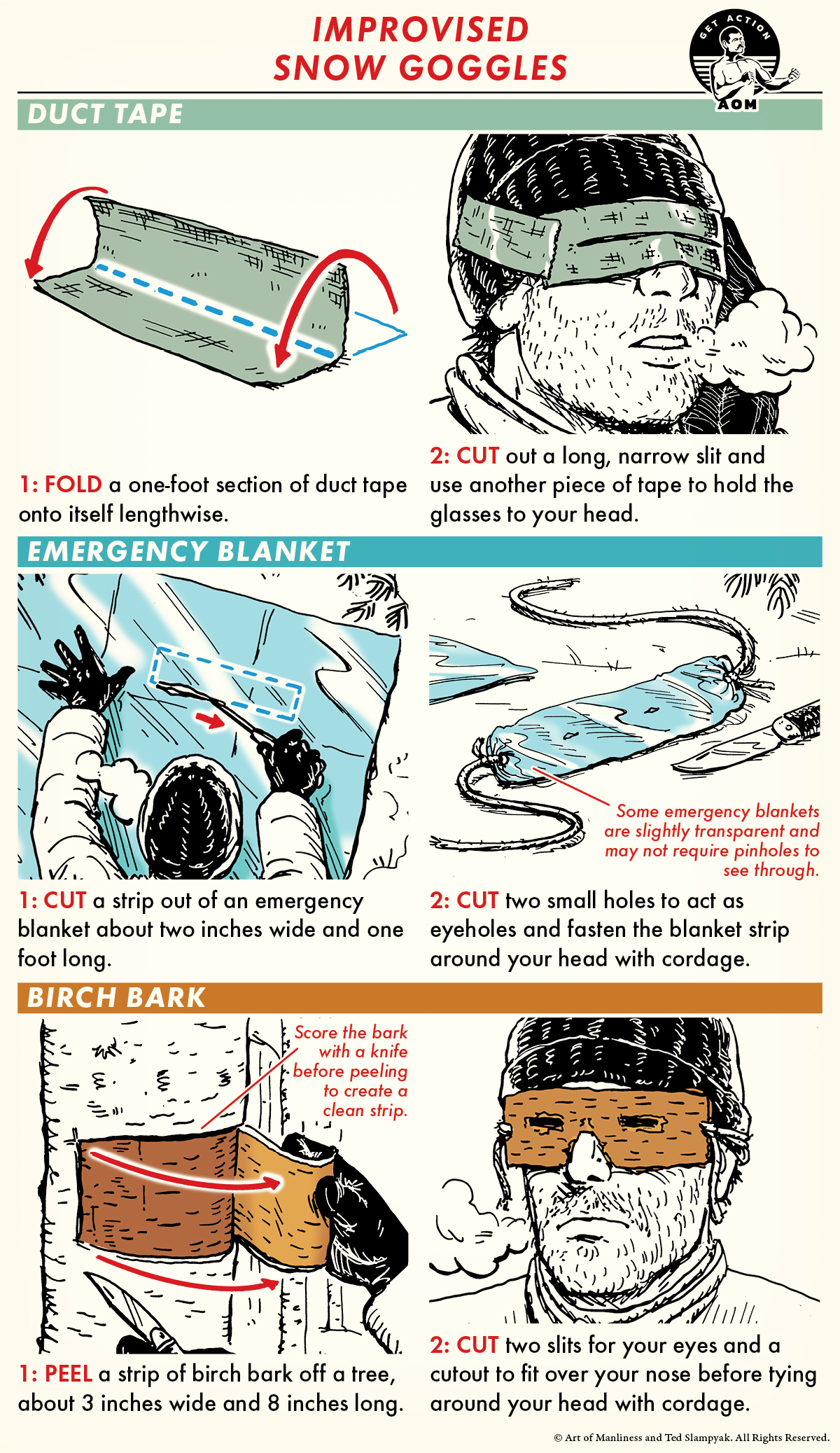 Improvised Snow Goggles comic guide.