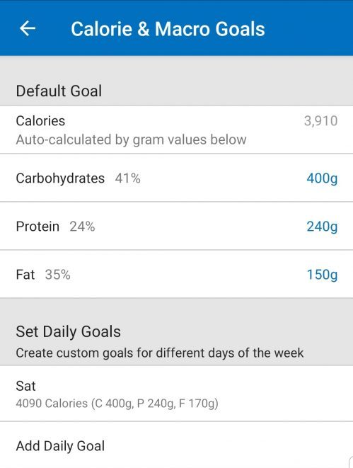 Tracking macros and setting goals. 