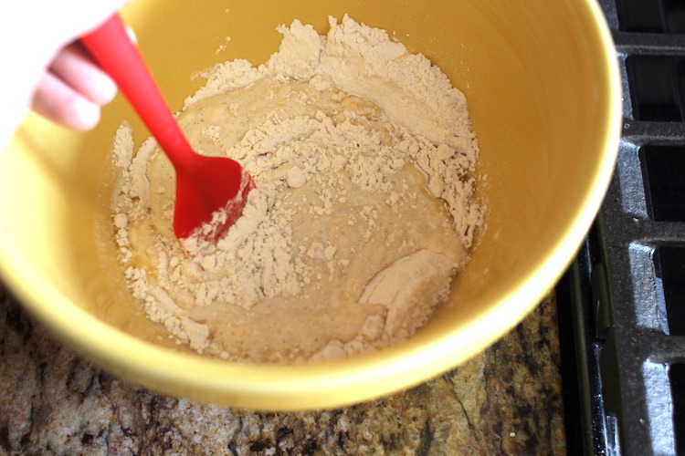 Mixing an ingredients in a bowl. 