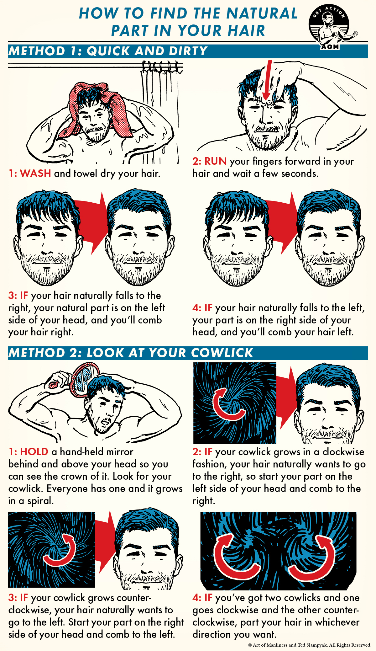 Comic guide How to Find the Natural Part In Your Hair.