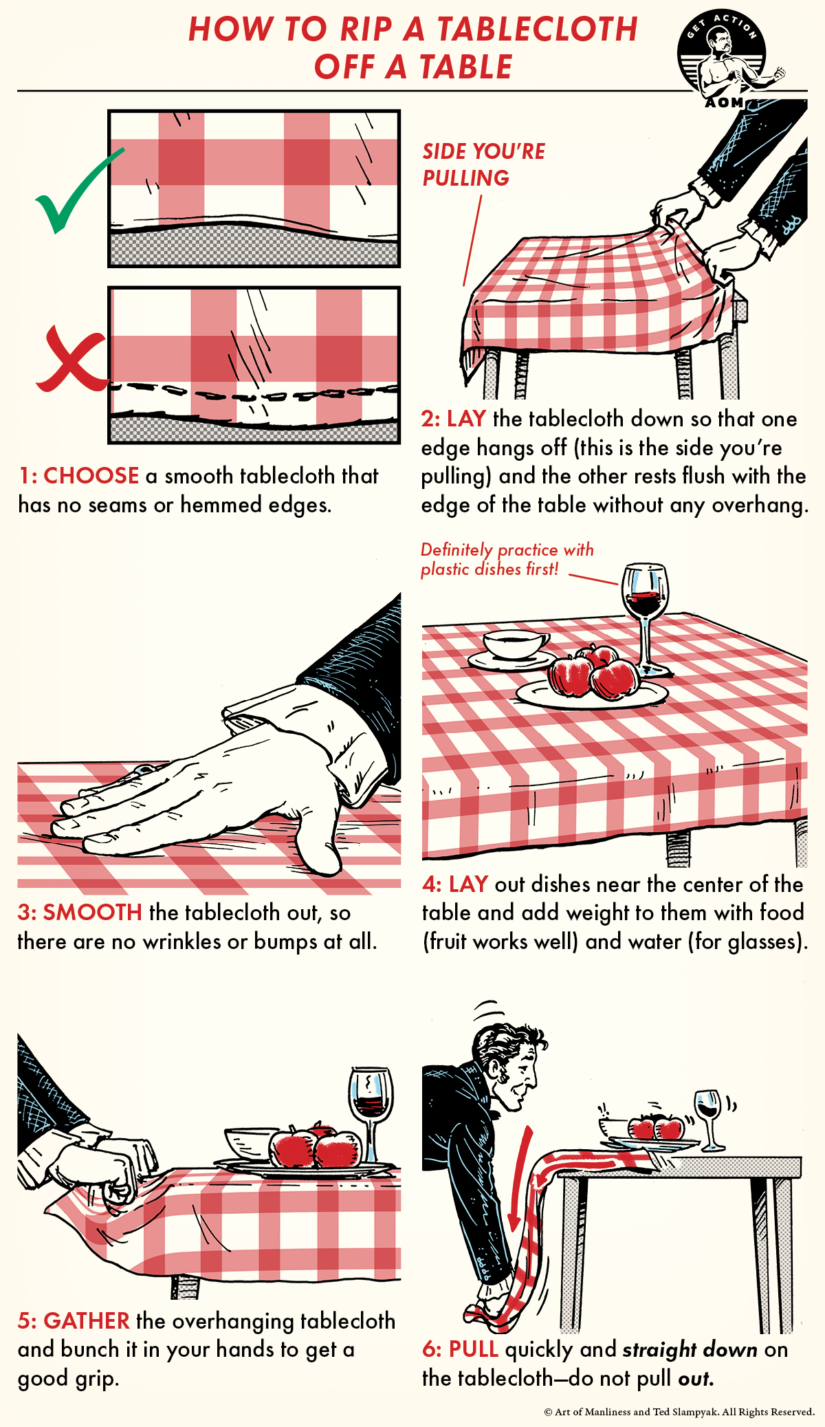 How to Rip a Tablecloth Off a Table comic guide.