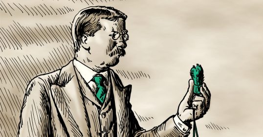 A drawing of a man holding a microphone inspired by Famous Men.