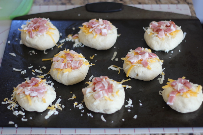 Rolls with topping being displayed. 