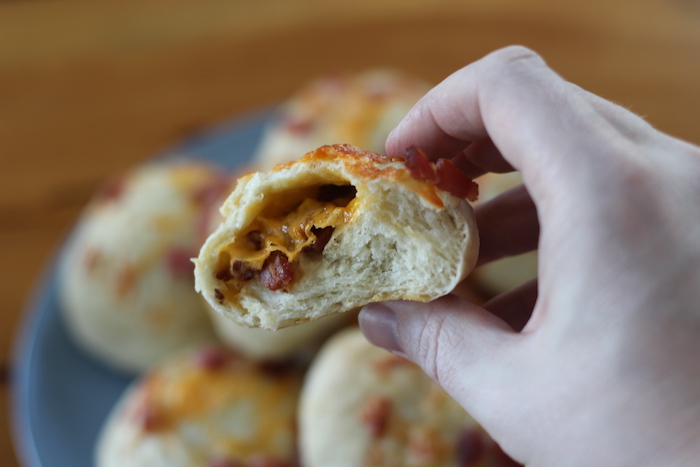 Inner-view of Cheese Bacon Rolls.