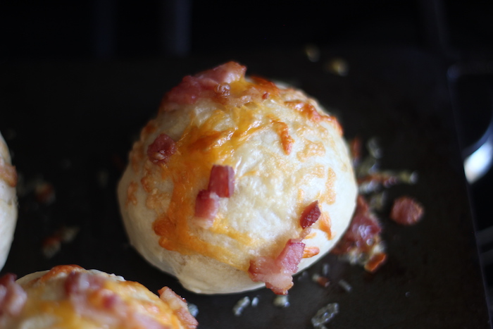 Baking Cheese bacon rolls in oven.