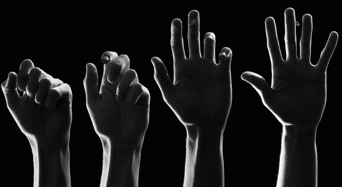 A black and white image of a group of hands, perfect for a podcast cover or to ask questions about.
