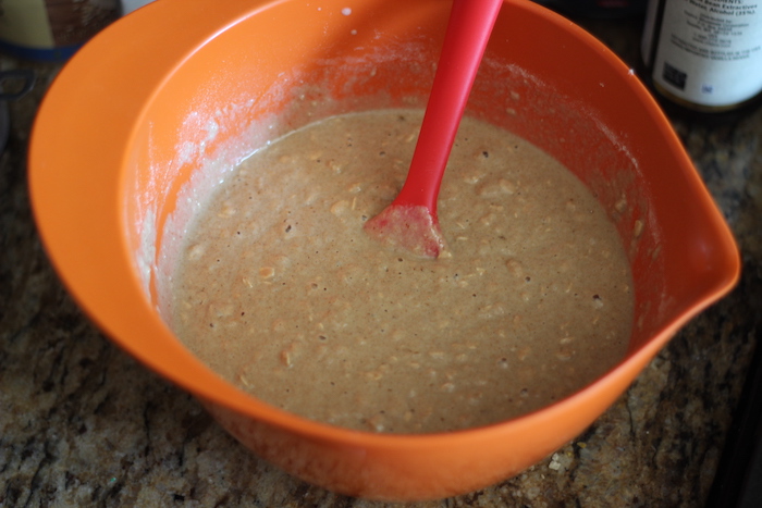 Combined Wet and Dry Ingredients in a pot.