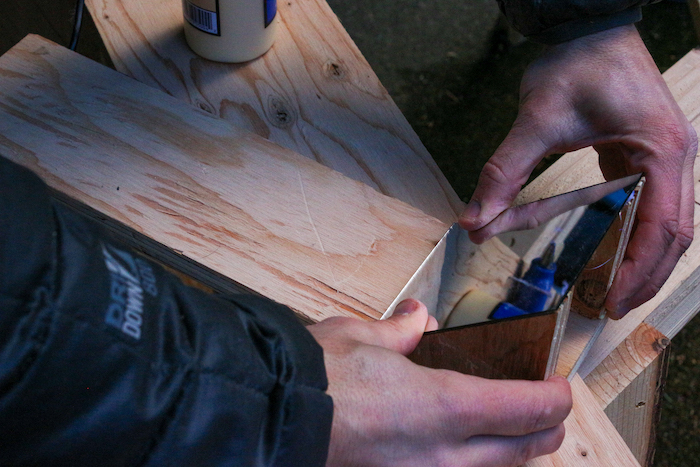 Mirror-plywood being attached to another plywood.