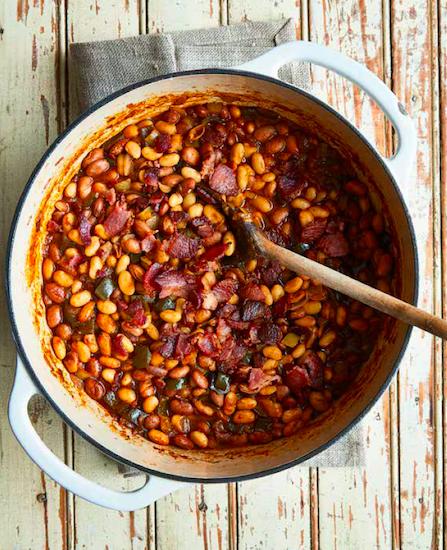 Grilled Baked Beans in a pot.