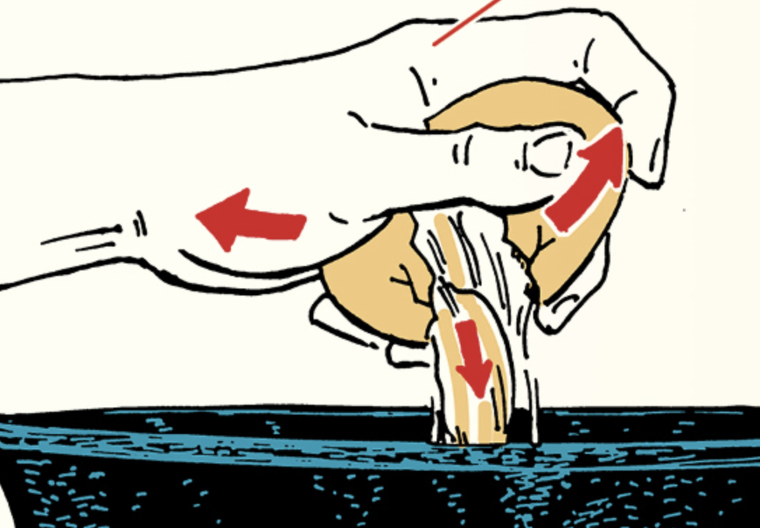 An illustration of a hand cracking an egg into a bowl.