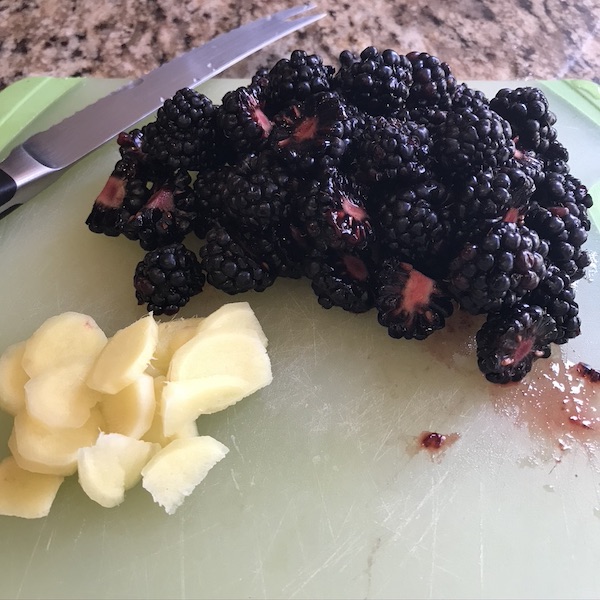 Blackberry and Ginger on a chopping board.