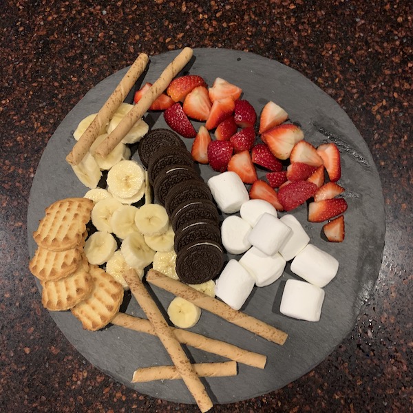 Different ingredients used in making chocolate dessert. 