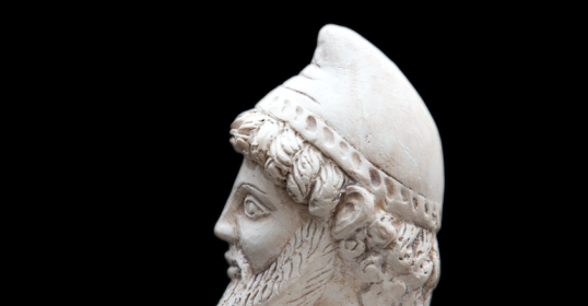 A bust of a man with a beard, reminiscent of Homer's Odyssey.