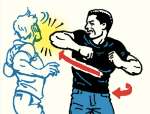A cartoon illustration of a man throwing a punch at another man.