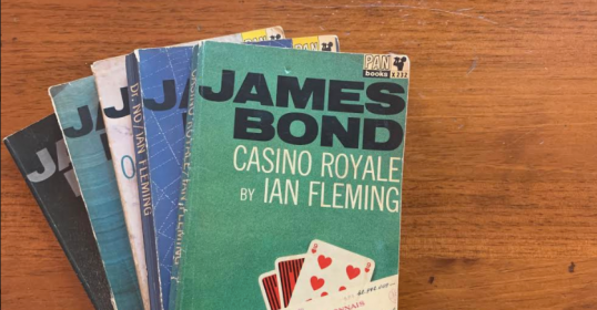 Books by Jan Fleming featuring the iconic James Bond in 'Casino Royale'.