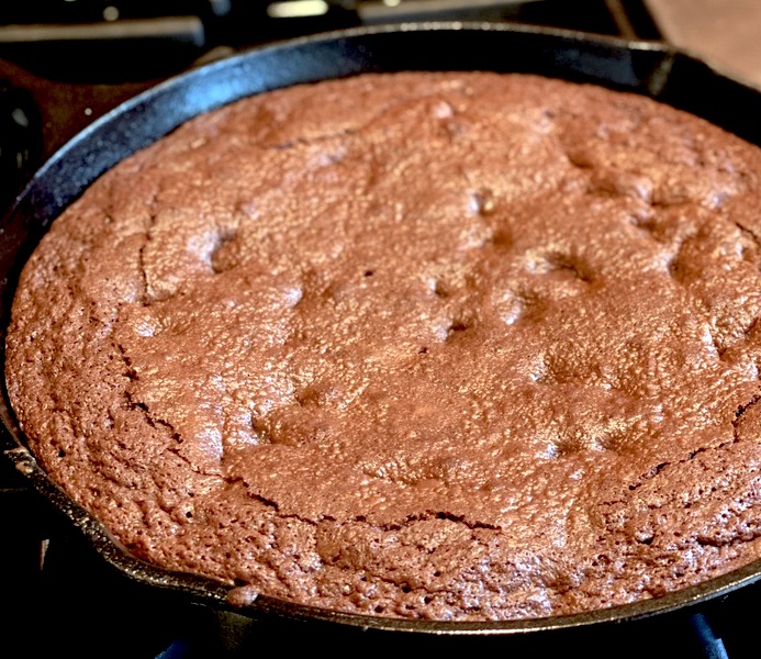 Making of brownie in a pan.