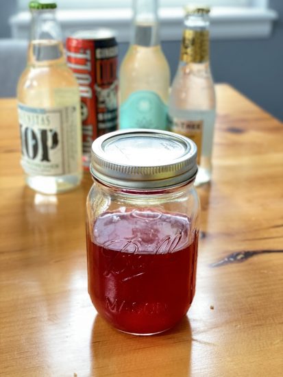 homemade simple syrup in a mason jar.