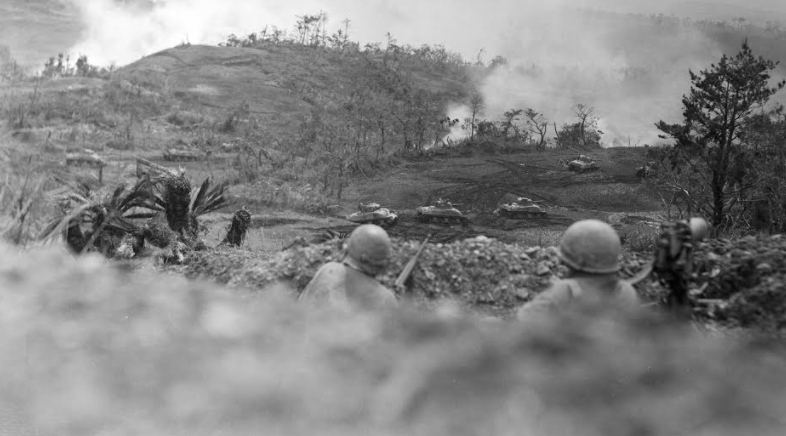 A black and white photo of soldiers on a hill, found at Sunday Firesides.