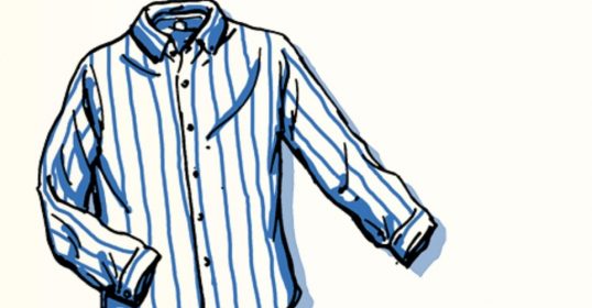 A drawing of a blue and white striped shirt for wearing.