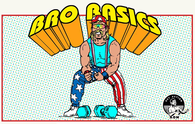 以“ BRO BASICS”标题为“美国国旗裤子”中的男人弹性的插图。