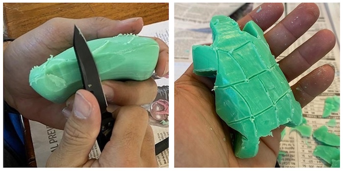 soap carving in the shape of a turtle. 