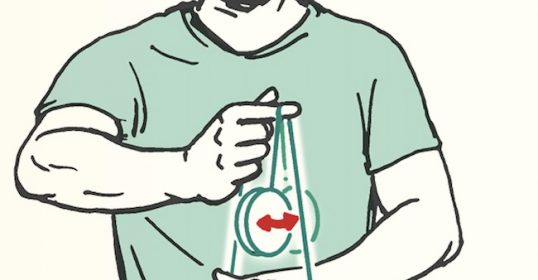 An illustration of a man holding a piece of paper, looking cool.