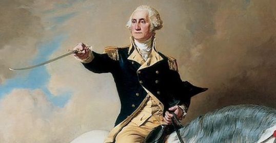 A painting of George Washington on a horse, showcasing the humble leader.