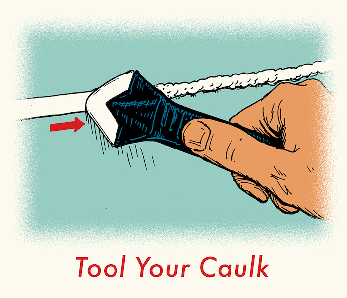 illustration of smoothing caulk with tool 