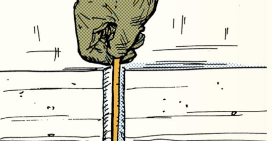 An illustration of a hand holding a stick in the water, ensuring safety.